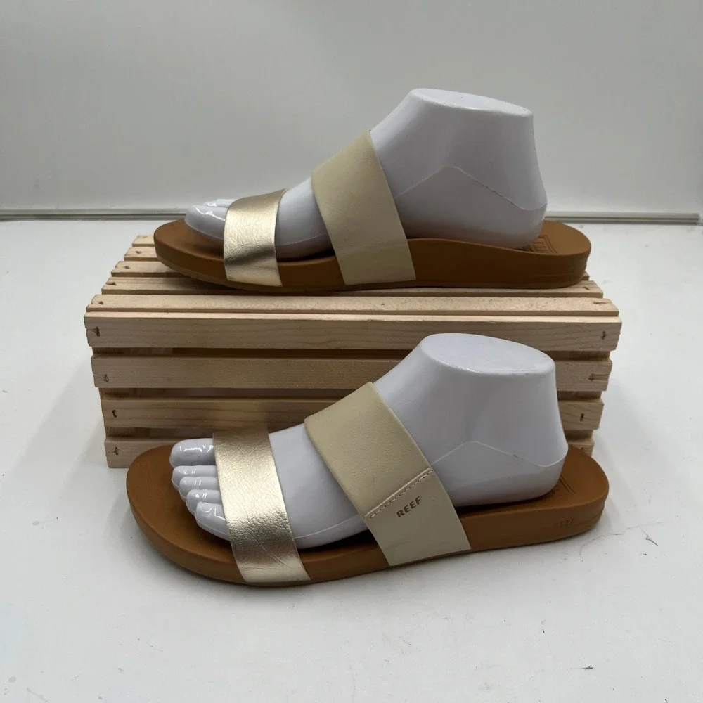 Reef Sandals Cushion Vista Metallic Gold Cream Straps Women 9.5